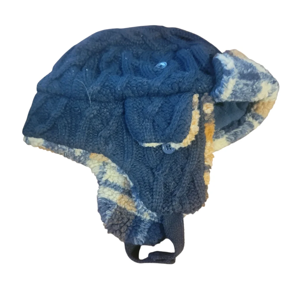 Cozy Blue and Tan Kids Winter Hat